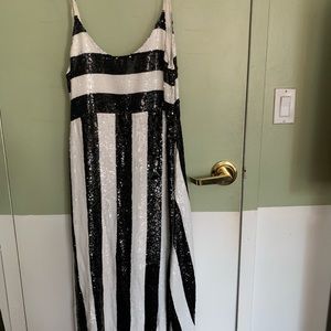 B/W Stripe Tracy Reese Black Label Sequins Dress